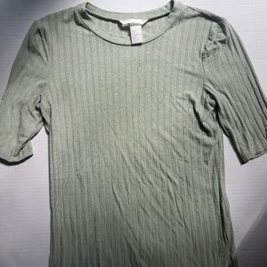 H&M Light Green Striped 3/4 Sleeve Shirt